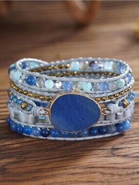 Multi-Strand Blue Gemstone Wrap Bracelet - Women's Fashion Jewelry
